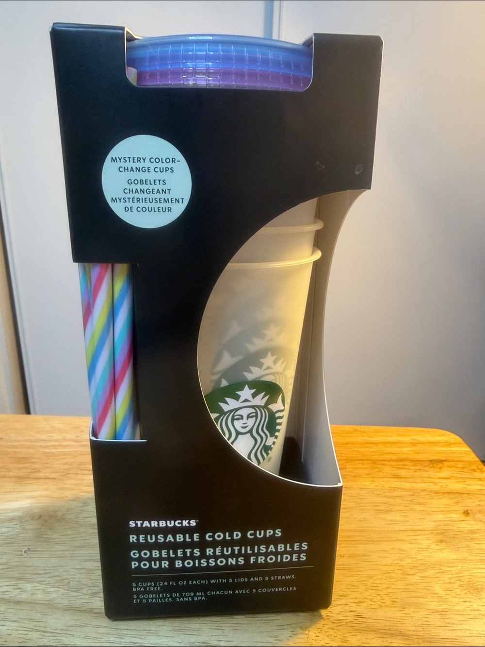 5 Bundles Starbucks Black Pack with White Logo Reusable Cold Cups